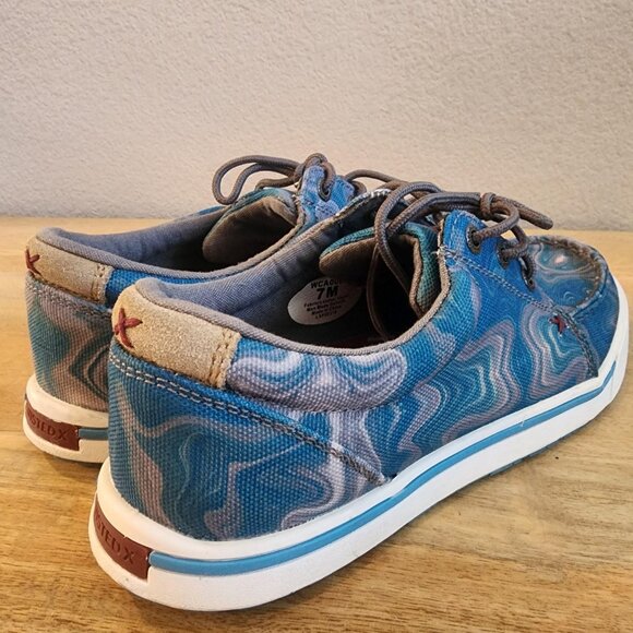 Twisted X Kicks Shoes Womens Size 7 Blue Gray Marble Canvas Moc Toe WCA0063 - Picture 2 of 12